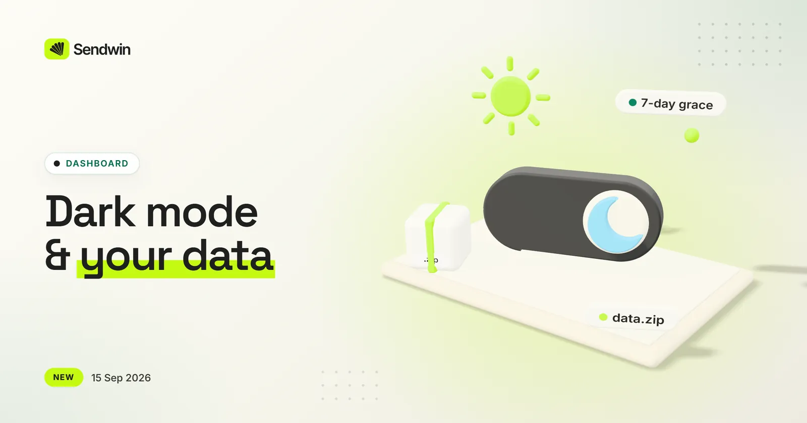 Dark mode, data export and account deletion — illustration