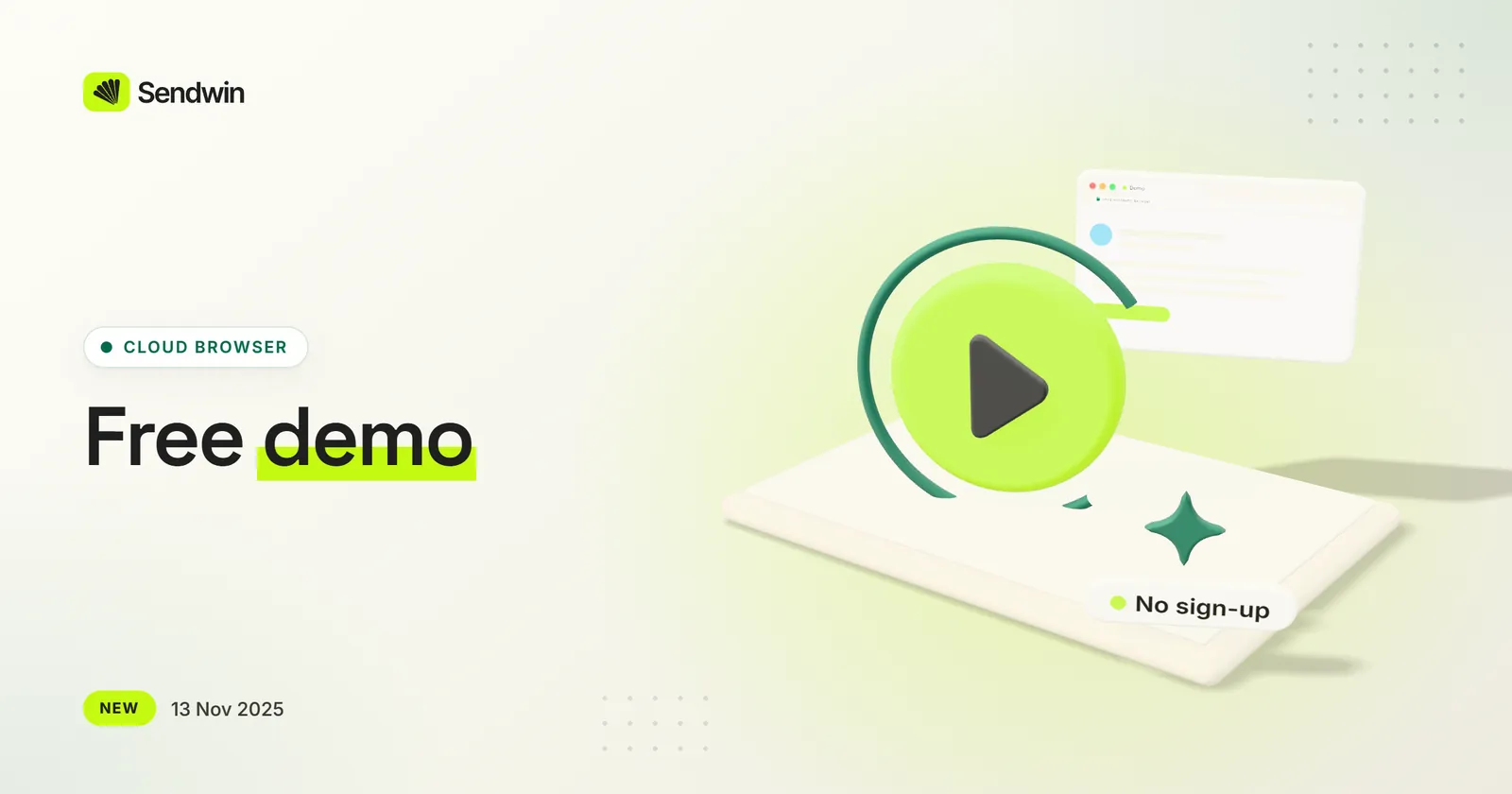 Try Sendwin free in the demo browser — illustration
