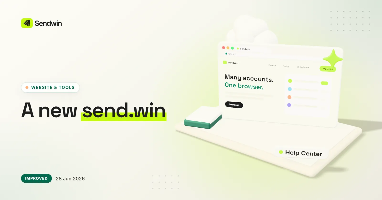 A redesigned send.win with a Help Center — illustration